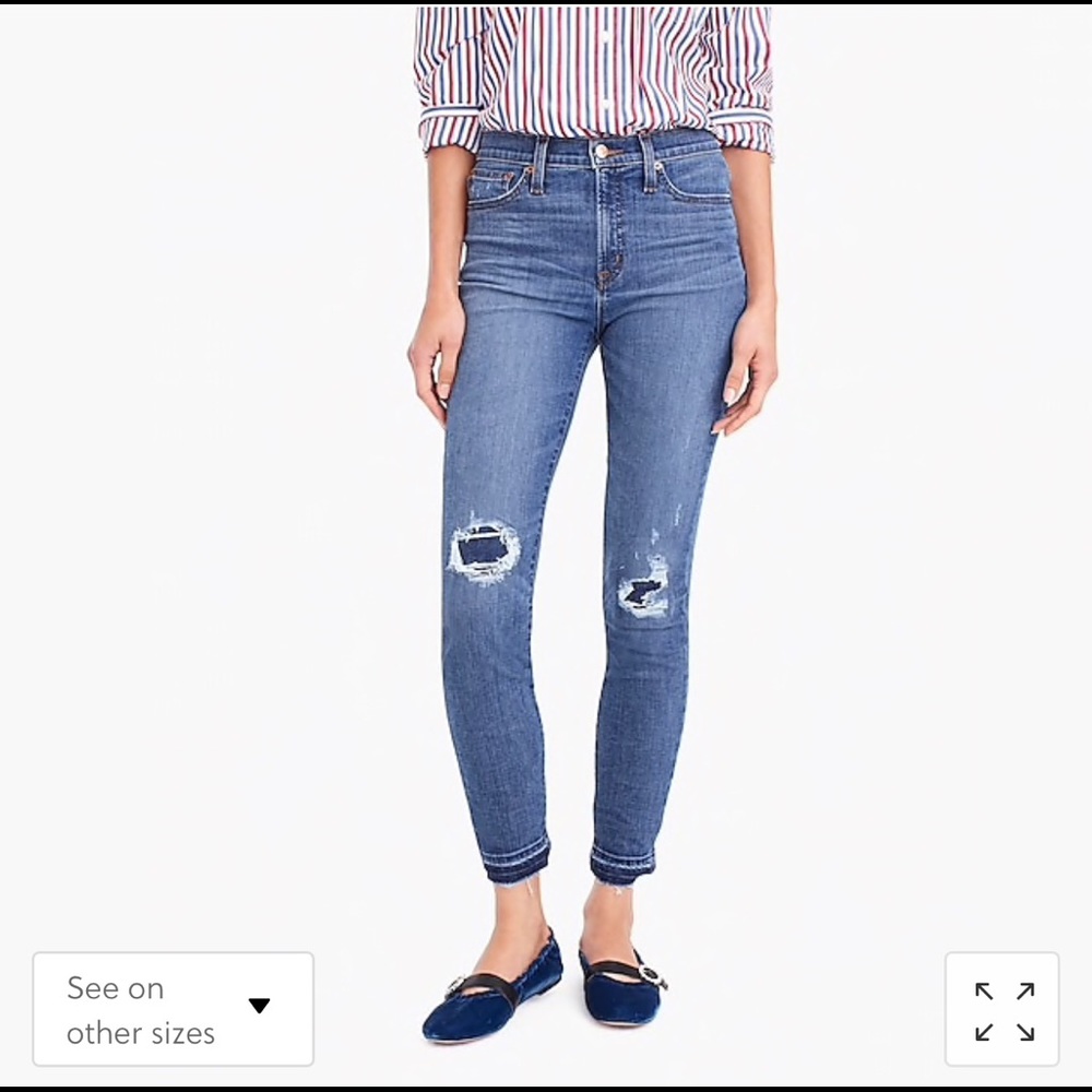 J Crew 9 Toothpick Rip & Repair High Rise Jeans 27